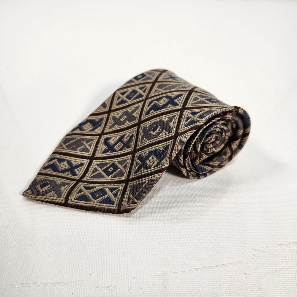 Bachrach Mens Necktie 60"  Blue / Gray / Brown Made In Italy‎
